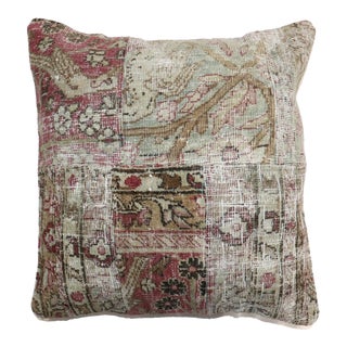 Early 20th Century Distressed Persian Kerman Patchwork Rug Pillow For Sale
