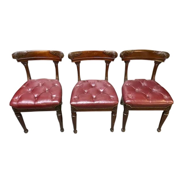 Early 19th Century Regency Red Leather and Mahogany Side Chairs, Set of Three For Sale