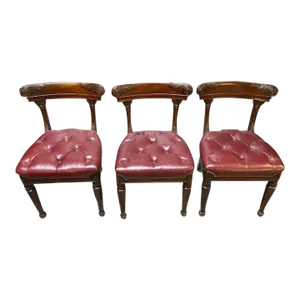 Early 19th Century Regency Red Leather and Mahogany Side Chairs, Set of Three