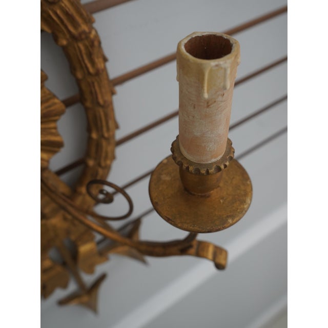 Pair Italian Gold Finish Giltwood Wall Sconces For Sale - Image 9 of 11