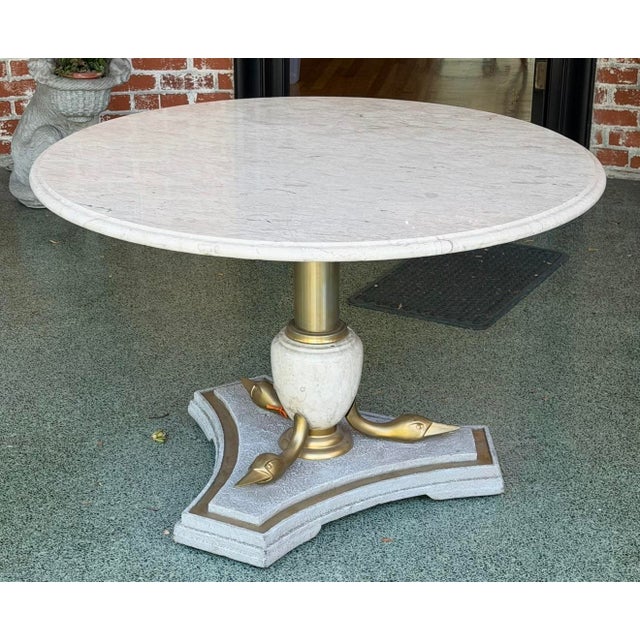 Hollywood Regency Italian Neoclassical Hollywood Regency Marble Table Brass Swan Base For Sale - Image 3 of 5