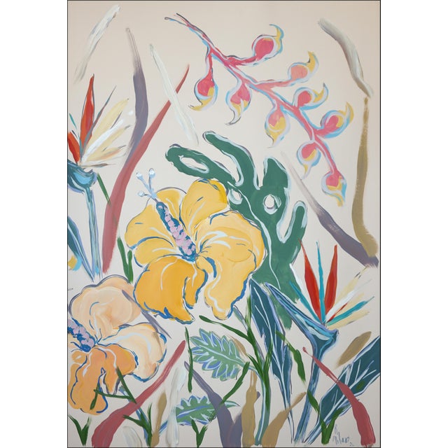 2026, Illustration Style Diptych of Tropical Hibiscus Garden, Botanical Painting on Paper by Romina Milano For Sale - Image 4 of 10