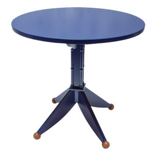 Postmodern Navy Blue Lacquered Wood Pedestal Side Table, 1980s For Sale