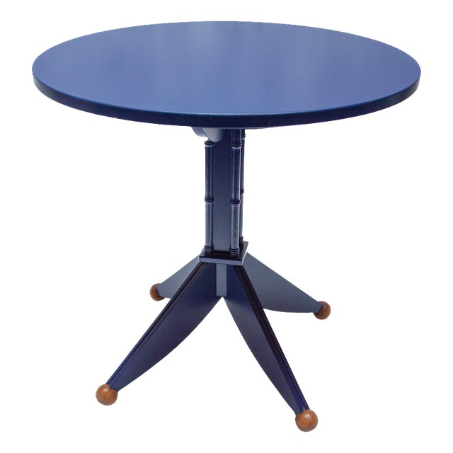 Postmodern Navy Blue Lacquered Wood Pedestal Side Table, 1980s For Sale