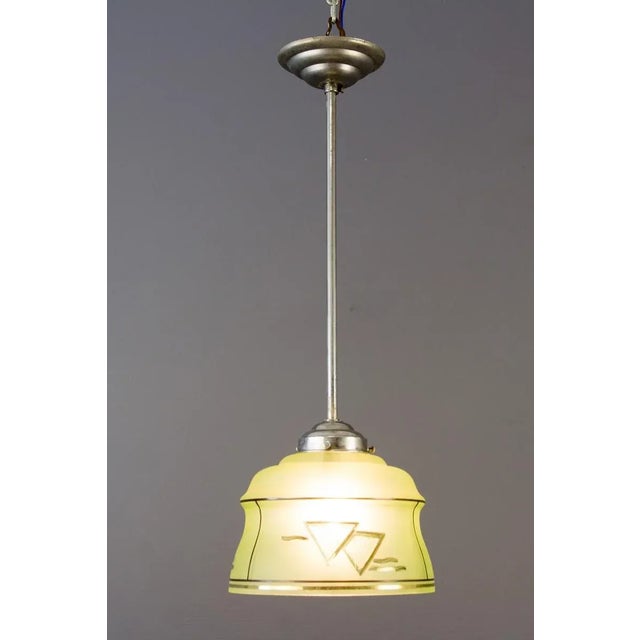 Art Deco French Green Glass Ceiling Lamp, 1930s For Sale - Image 3 of 18