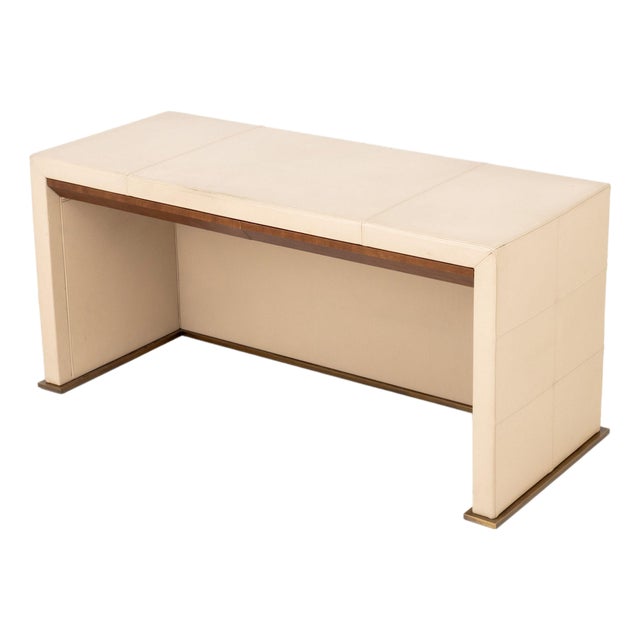 Promemoria Cream Leather Covered Writing Desk For Sale