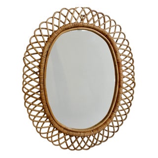 Vintage Italian Rattan Wall Mirror, 1960s For Sale