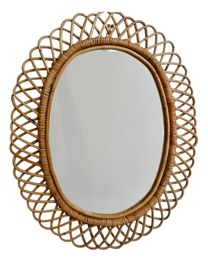 Vintage Italian Rattan Wall Mirror, 1960s