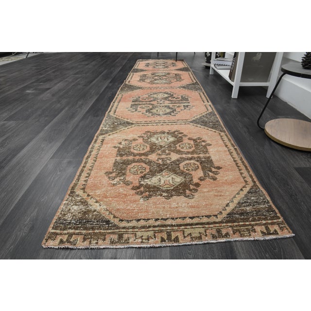 1970s Vintage Turkish Oushak Handmade Wool Cotton Orange Runner Rug For Sale - Image 4 of 11