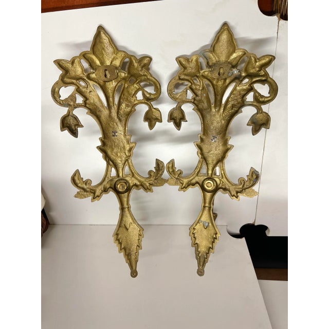 Brass Vintage Mid Century Decorative Brass Sconces Pair of 2 For Sale - Image 8 of 9