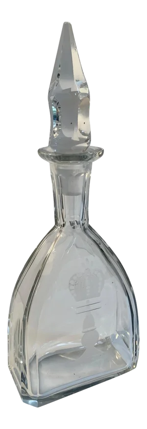 Crystal Decanter with Etched Crown and Faceted Stopper