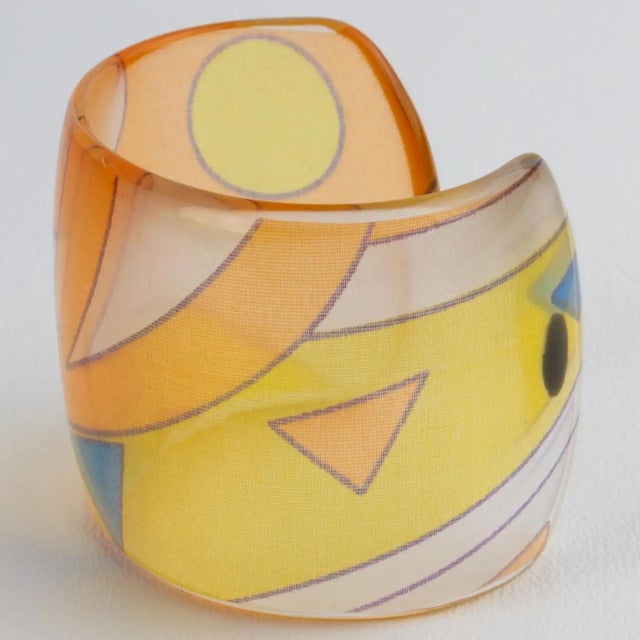 1990s Sanalitro Milano Acrylic Resin Cuff Bangle Bracelet with Pastel Silk Scarf For Sale - Image 5 of 11