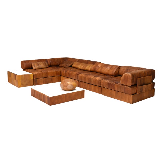 DS-88 Landscape Sectional Sofa in Cognac Tan Leather from de Sede, 1970s, Set of 25 For Sale