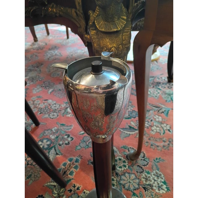 Mid-Century Modern Vintage Chrome & Leather Standing Ashtray For Sale - Image 3 of 7