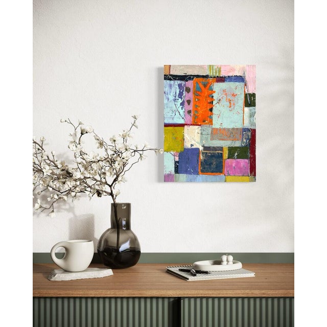 Blue Christiane Corcelle "Friday Night Swing" Mixed Media on Cradled Board, Small Colorful Abstract Painting in Blue, Orange and Pink, 2025 For Sale - Image 8 of 8