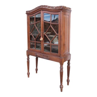 Indo-Portuguese Rosewood Glazed Door Display Bookcase Cabinet on Stand For Sale