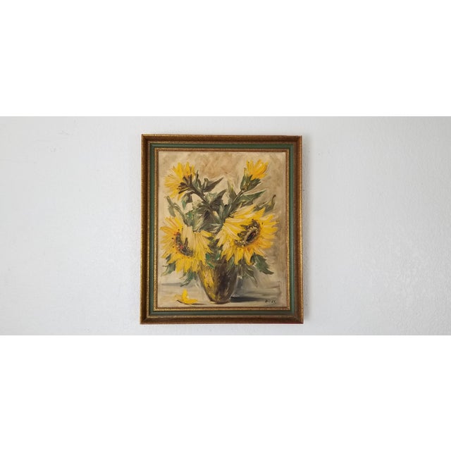Austrian Artist Leo Ritter Still Life Sunflowers Oil on Canvas Painting
