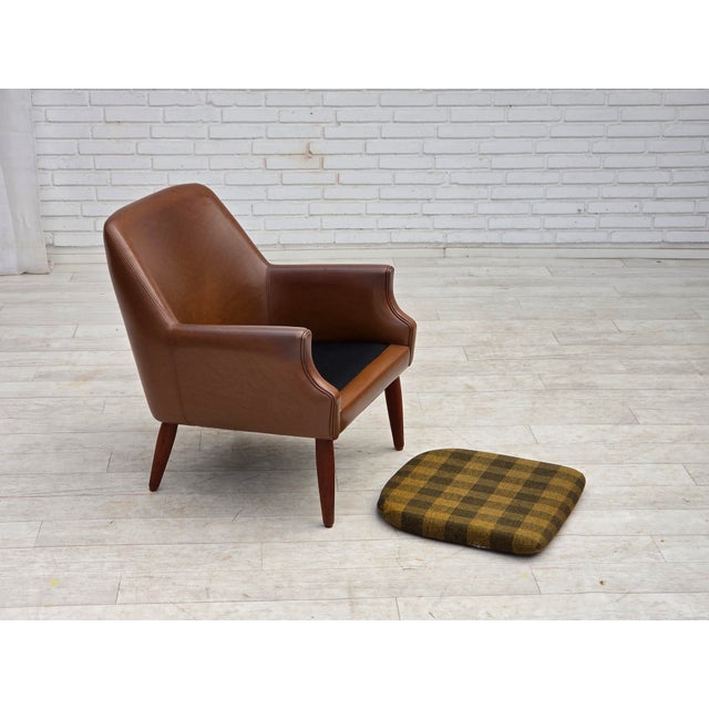 Wood Danish Leatherette Armchair with Teak Legs, 1970s For Sale - Image 7 of 18