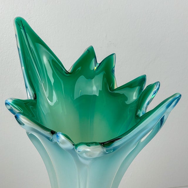 1970s Vintage Large Green-Blue Murano Vase, Italy, 1970s For Sale - Image 5 of 18