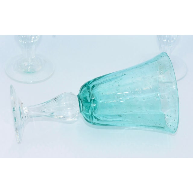 1990s Val De Pome Christophe Saba Biot Seeded Teal Wine/Water Stemware Goblets, France- Set of 3 For Sale - Image 4 of 7