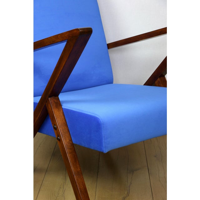 Vintage Loft Lounge Chair with Blue Cornflower Velvet Upholstery, 1970 For Sale - Image 4 of 12