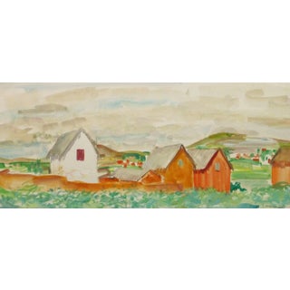 Stephane Magnard, Vintage French Watercolor Landscape - Rural Outskirts For Sale