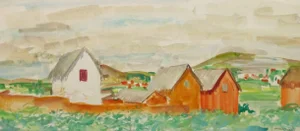 Stephane Magnard, Vintage French Watercolor Landscape - Rural Outskirts