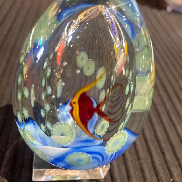 Vintage Aquarium Art Glass Egg Sculpture by Lundberg Studios For Sale In Phoenix - Image 6 of 6