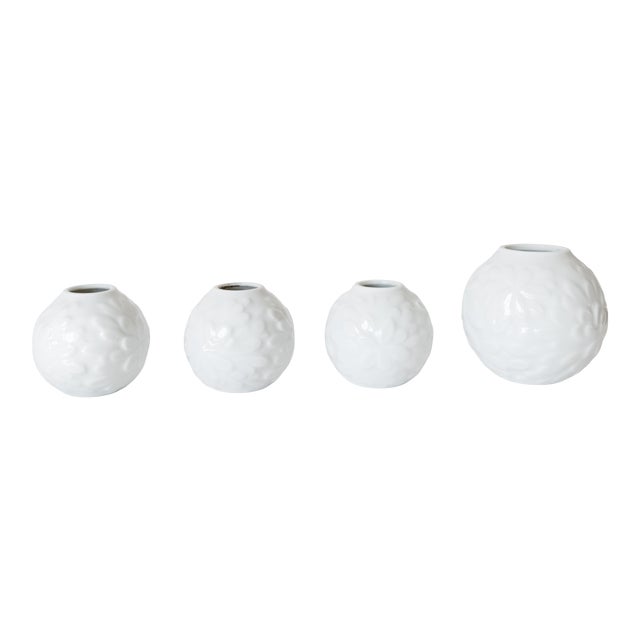Mid Century Modern Glazed White Porcelain Botanical Candle/Vase Set by Hutschenreuther Germany - 4 Piece Set For Sale