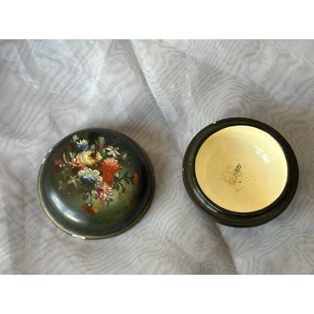 Antique Victorian Small Round Hand Painted Lacquer Box For Sale - Image 4 of 10