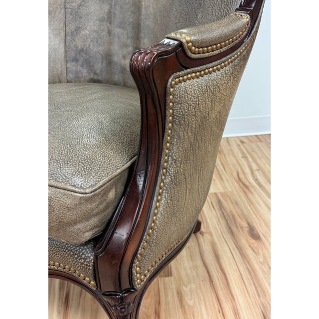 Vintage Hancock & Moore Gray Leather Bergere Chair For Sale - Image 10 of 13