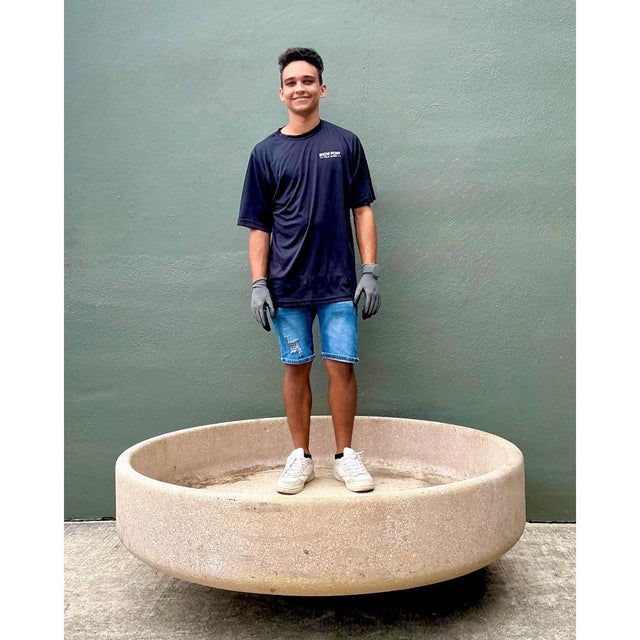 Mid 20th Century Vintage Monumental Stone Disc Garden Planter For Sale - Image 5 of 11