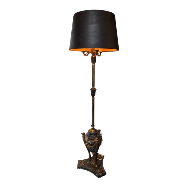 French Empire Ostriches Neoclassical Napoleonic Floor Lamp Marble, Bronze and Metals For Sale