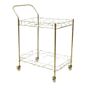 1970s Vintage Mid Century Modern Gold Metal 2 Tier Rolling Bar Tea Cart Server
