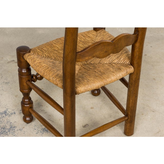 Antique French Provincial Ladder Back Walnut Dining Chairs W/ Rush Seats – Set of 6 For Sale - Image 16 of 18