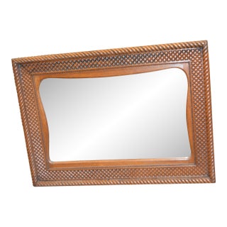 Vintage Wood Rectangle Mantel / Wall Mirror W/ Lattice Look & Rope Twist Frame For Sale