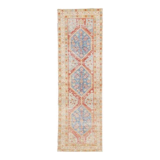 Antique Persian Heriz Handmade Multicolor Wool Runner With Tribal Pattern For Sale