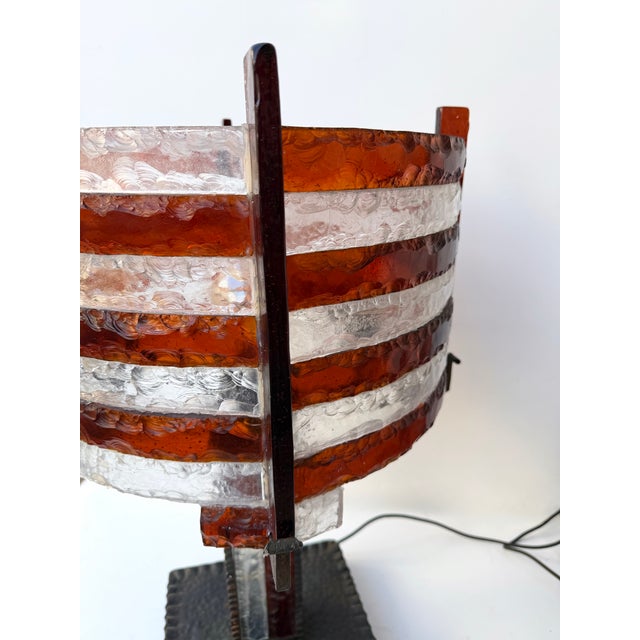 Large Hammered Glass Wrought Iron Lamp by Longobard, Italy, 1970s For Sale - Image 6 of 12