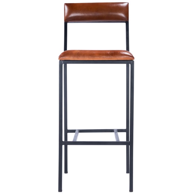 Spritely Home Accent Furniture Lazarus 31.5 in. Seat Height Leather and Metal Bar Stool, Industrial Chic For Sale - Image 4 of 11