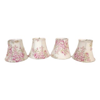 Set of 4 Cabbage Roses Clip-on Lamp Chandelier Shades Shabby Cottage Chic For Sale