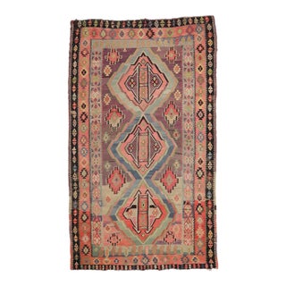 Mid 20th Century Vintage Faded Turkish Large Kilim Rug For Sale