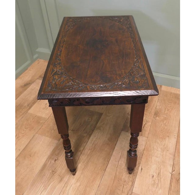 2000 - 2009 Elm Side Table with Celtic Carvings For Sale - Image 5 of 8