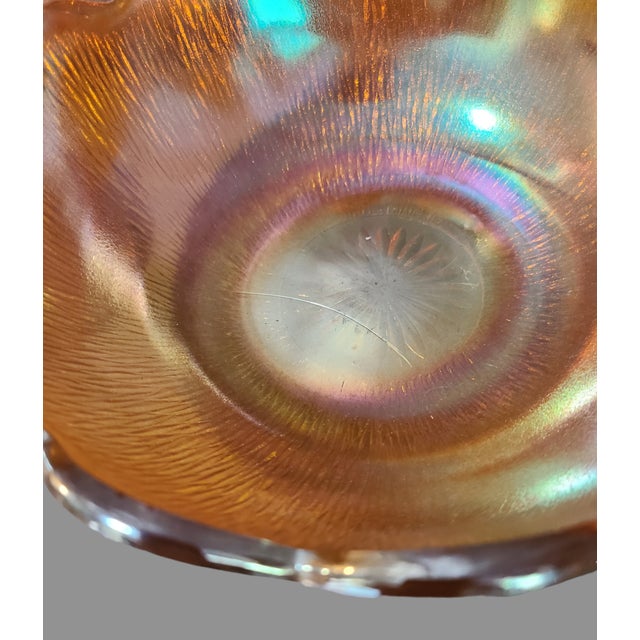 Vintage Marigold Carnival Glass Scalloped Edge Berry Dessert Bowls Set- 6 Pieces For Sale - Image 4 of 7