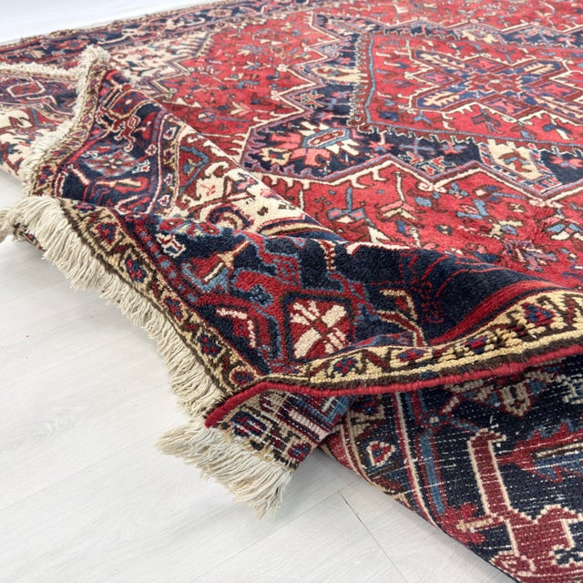 Red Vintage Persian Hand-Knotted Heriz Rug For Sale - Image 8 of 9