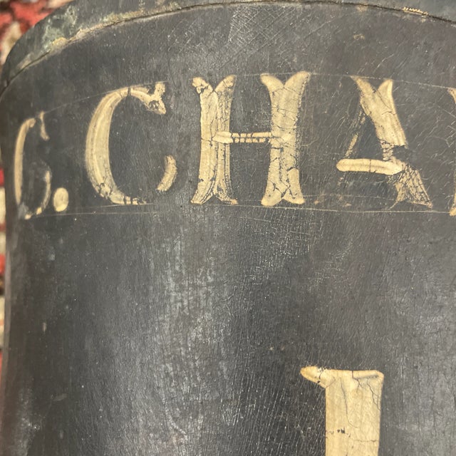 Ebony Circa 1850’s Antique Personalized Leather Fire Water Bucket For Sale - Image 8 of 11