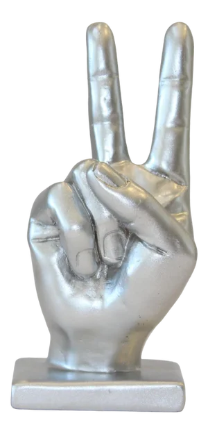 Silver Peace Sign Hand Symbol Sculpture