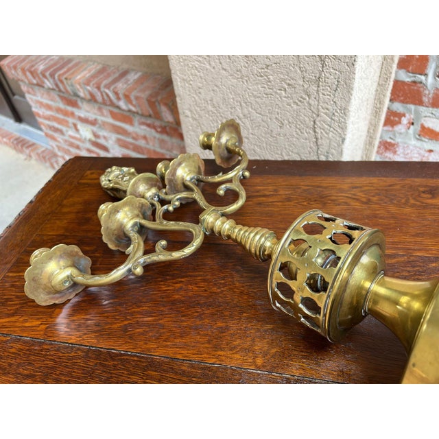 Antique French Brass Candelabra Baroque Revival Lion Sculptural Large C1890 For Sale - Image 14 of 18