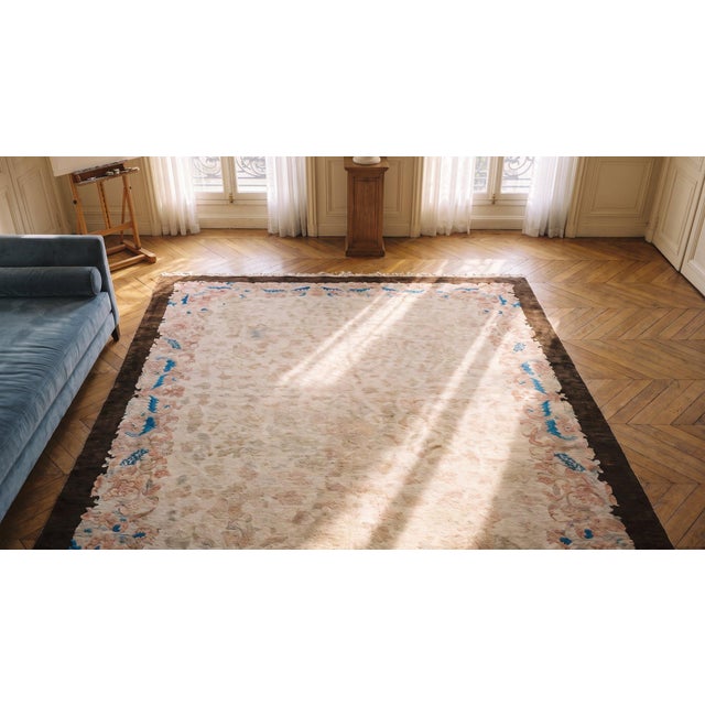 1920s Ivory Floral Antique Chinese Peking Carpet 6'1" X 8'8" Handknotted Wool Rug For Sale - Image 14 of 15