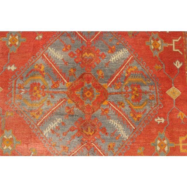 Antique Turkish Oushak Rug With Tribal Medallion Design in Terracotta and Blue 10'0 X 13'8 For Sale In Atlanta - Image 6 of 12