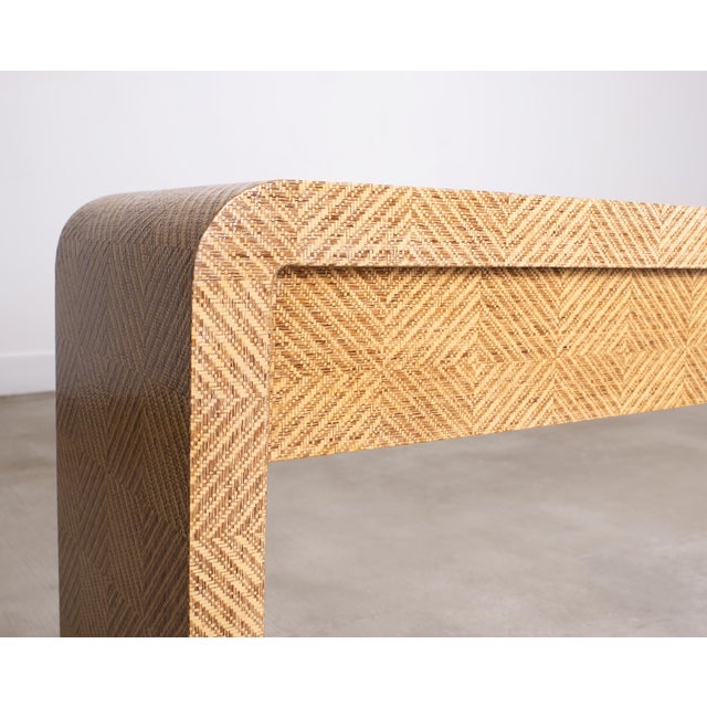 Karl Springer Style Organic Grasscloth Waterfall Console 10 Ft For Sale - Image 16 of 18